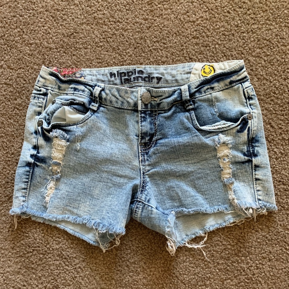 Low Rise Hippie Laundry Distressed Denim Shorts